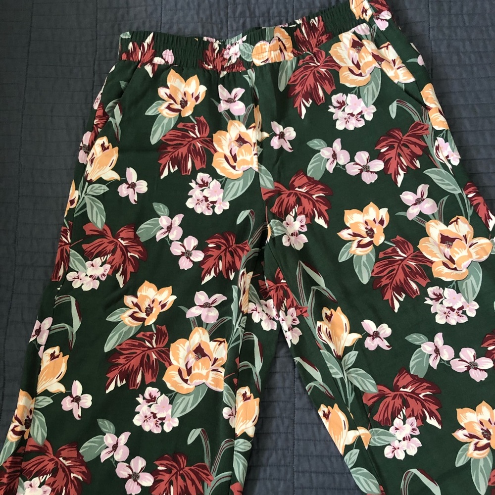 LOFT Green Floral Wide-Leg Pants